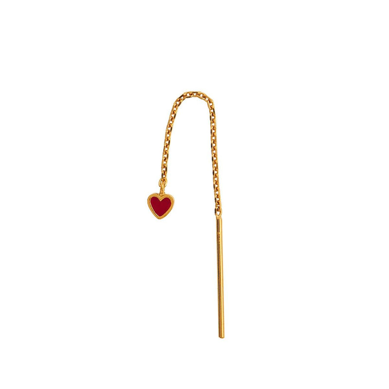 Stine a Dangling Love Heart Burgundy Enamel Earring - Single