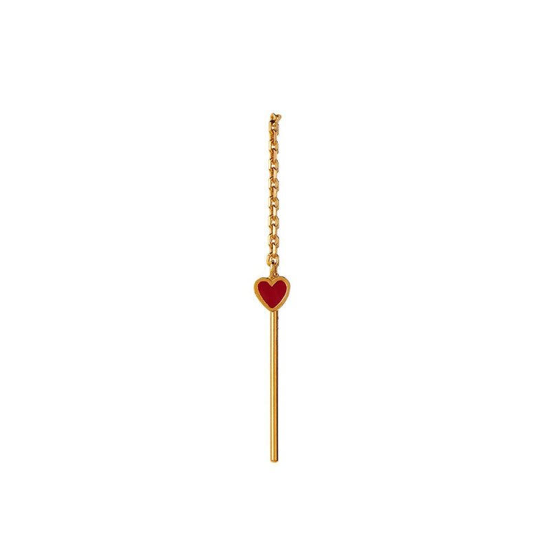 Stine a Dangling Love Heart Burgundy Enamel Earring - Single