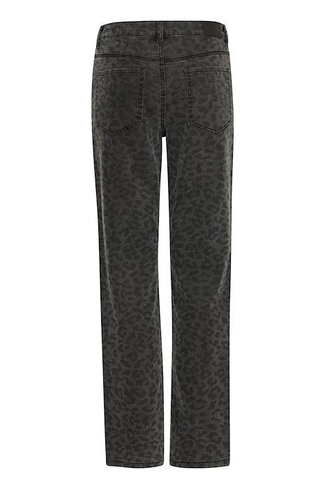 Pulz Jannah UHW Jeans Straight Leg - Grey Leopard Print