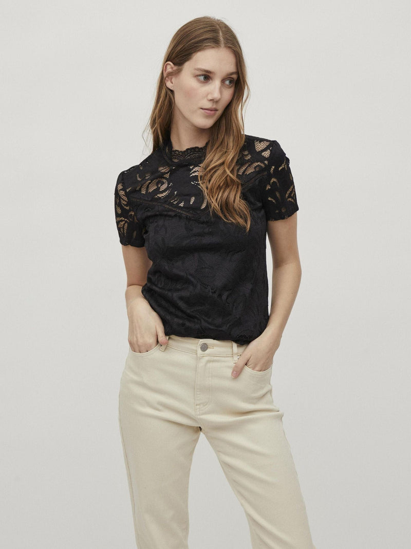 Vila Vistasia Lace S/S Top - Black