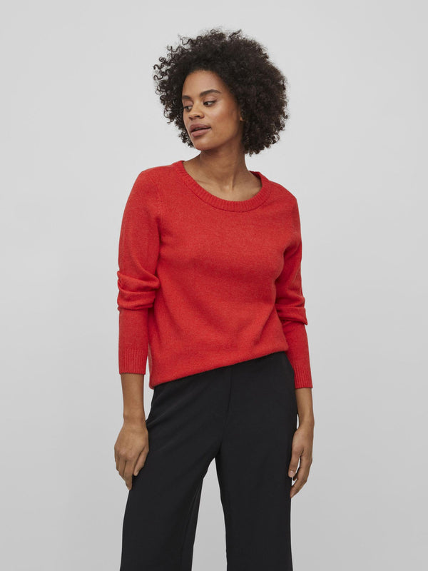 Vila viril o-neck L/S knit - Cerry/Melange