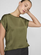 Vila Ellette satin top - Capulet Olive