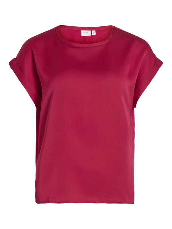 Vila Ellette satin top - Cerise