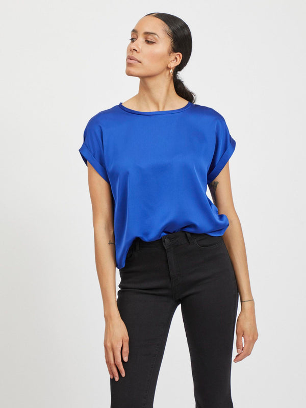 Vila Ellette satin top - Mazarine Blue