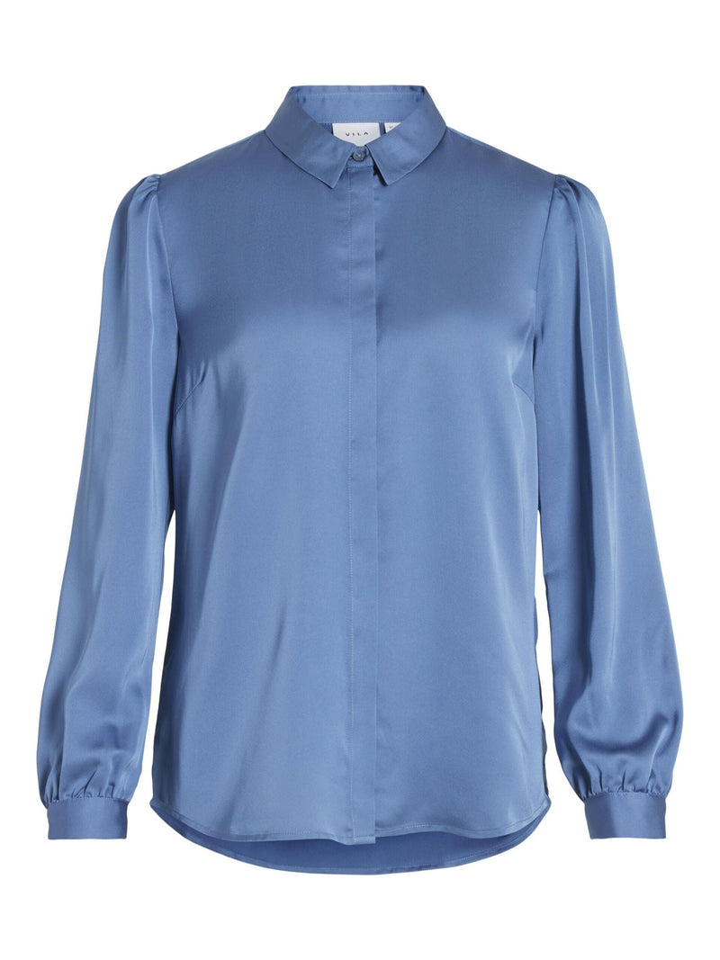 Vila Viellette Satin L/S Shirt - Blue