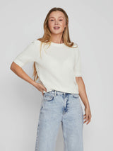 Vila Dalo O-Neck Knit Top - White