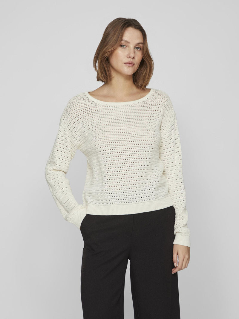 Vila Vibellisina Boatneck L/S Knit Top - Egret