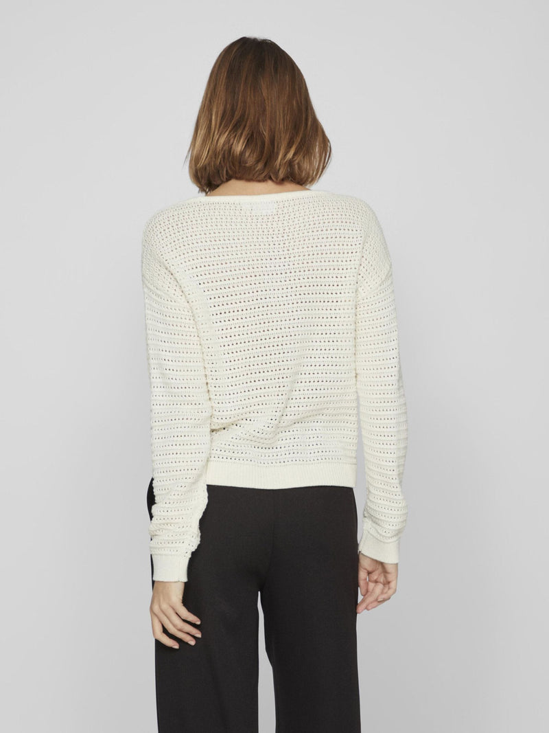 Vila Vibellisina Boatneck L/S Knit Top - Egret