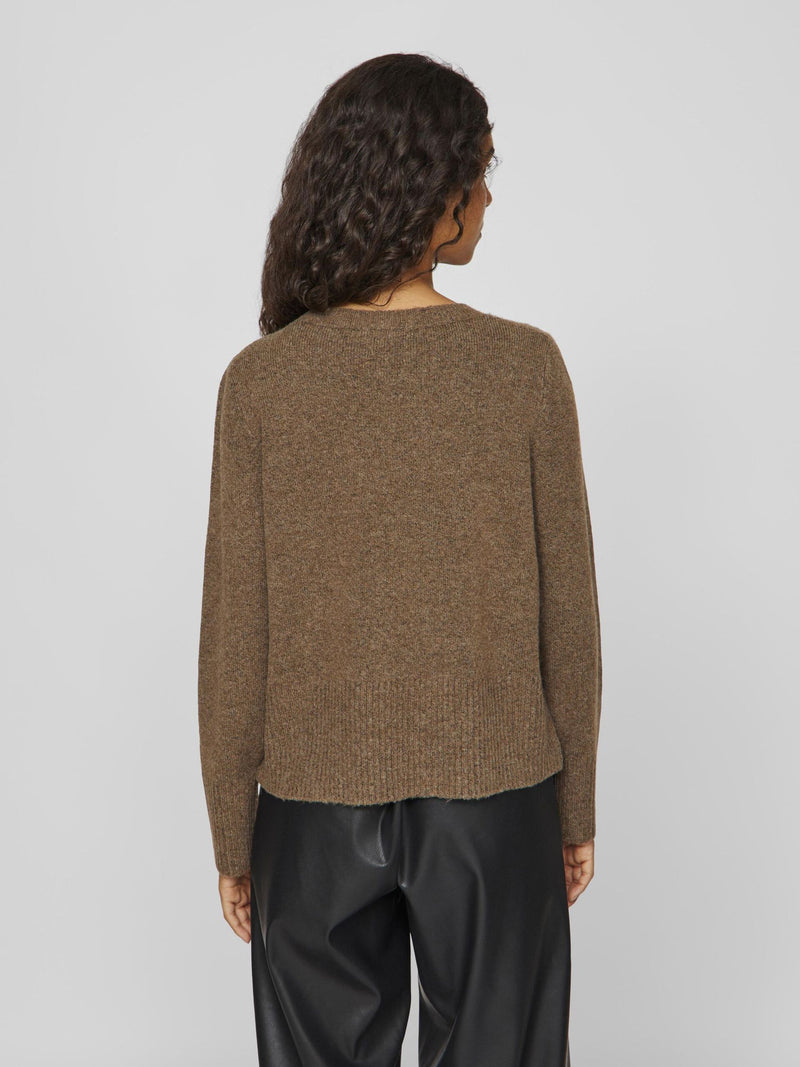 Vila Primia L/S O-Neck Knit Top/Tes - Fossil/Melange