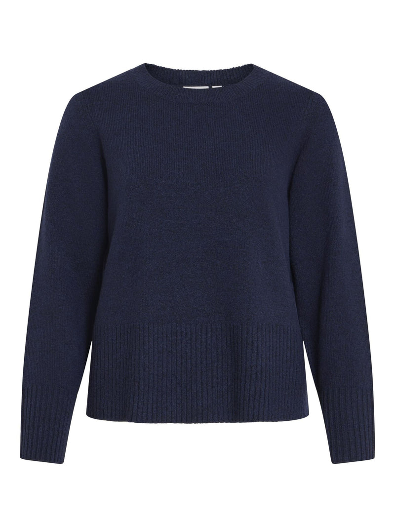 Vila Primia L/S O-Neck Knit Top/Tes - Navy Blazer