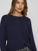 Vila Primia L/S O-Neck Knit Top/Tes - Navy Blazer