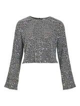 Vila Sanadu O-Neck LS Glitter Cropped Top - Silver