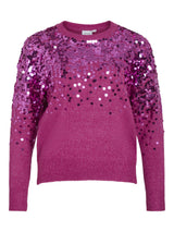 Vila Siquin O-Neck L/S Sequin Knit Top - Fuchsi