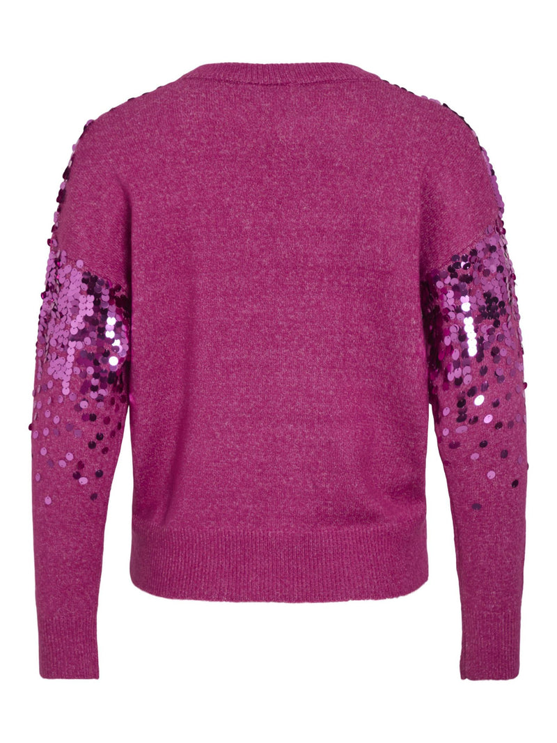 Vila Siquin O-Neck L/S Sequin Knit Top - Fuchsi