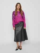 Vila Siquin O-Neck L/S Sequin Knit Top - Fuchsi