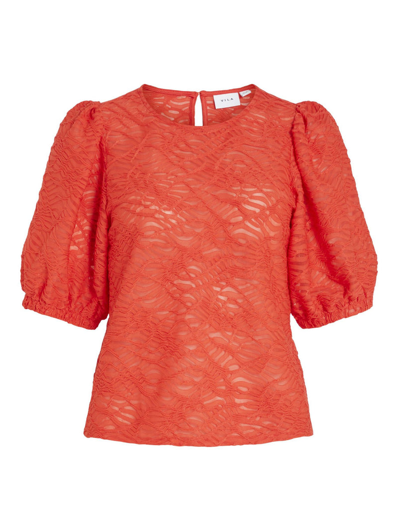 Vila Fina 2/4 O-neck Top - Poppy Red