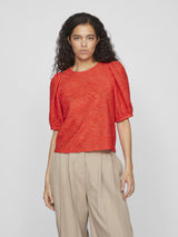 Vila Fina 2/4 O-neck Top - Poppy Red