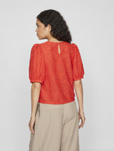 Vila Fina 2/4 O-neck Top - Poppy Red