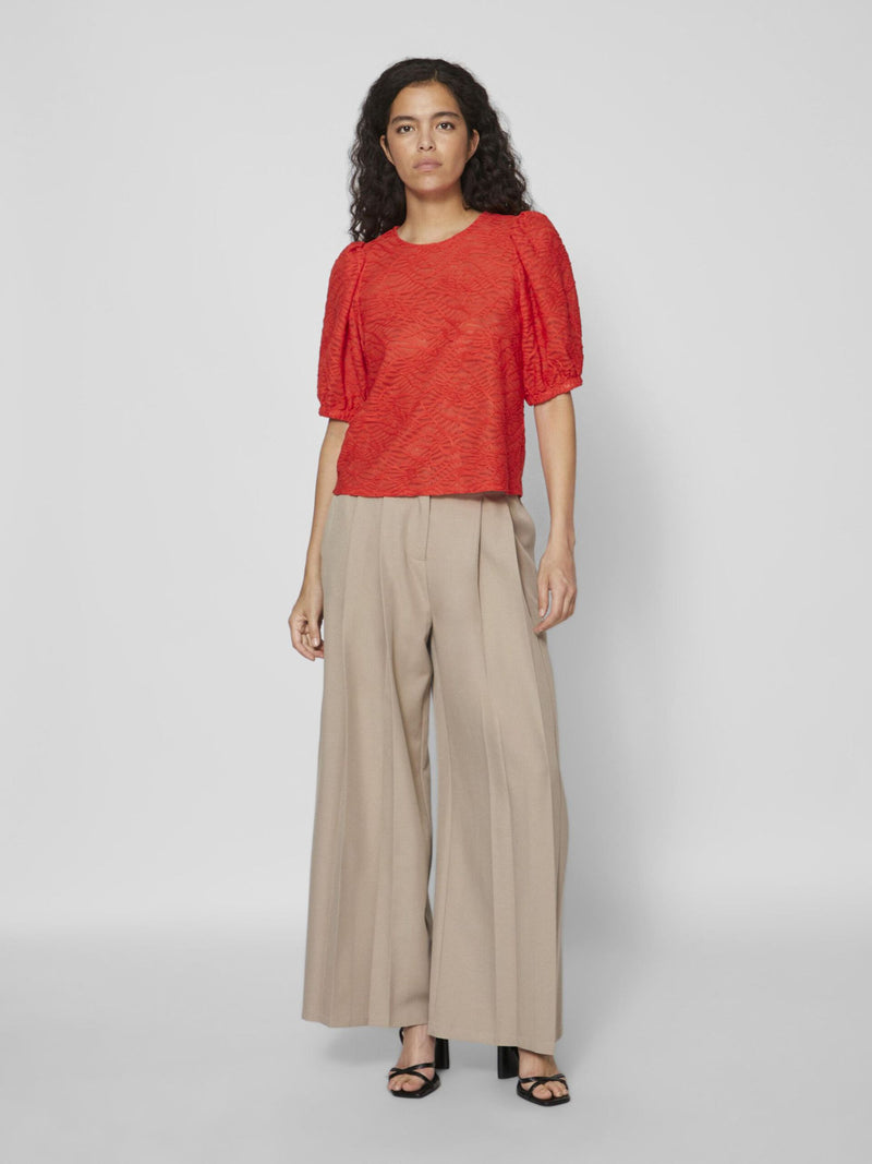 Vila Fina 2/4 O-neck Top - Poppy Red