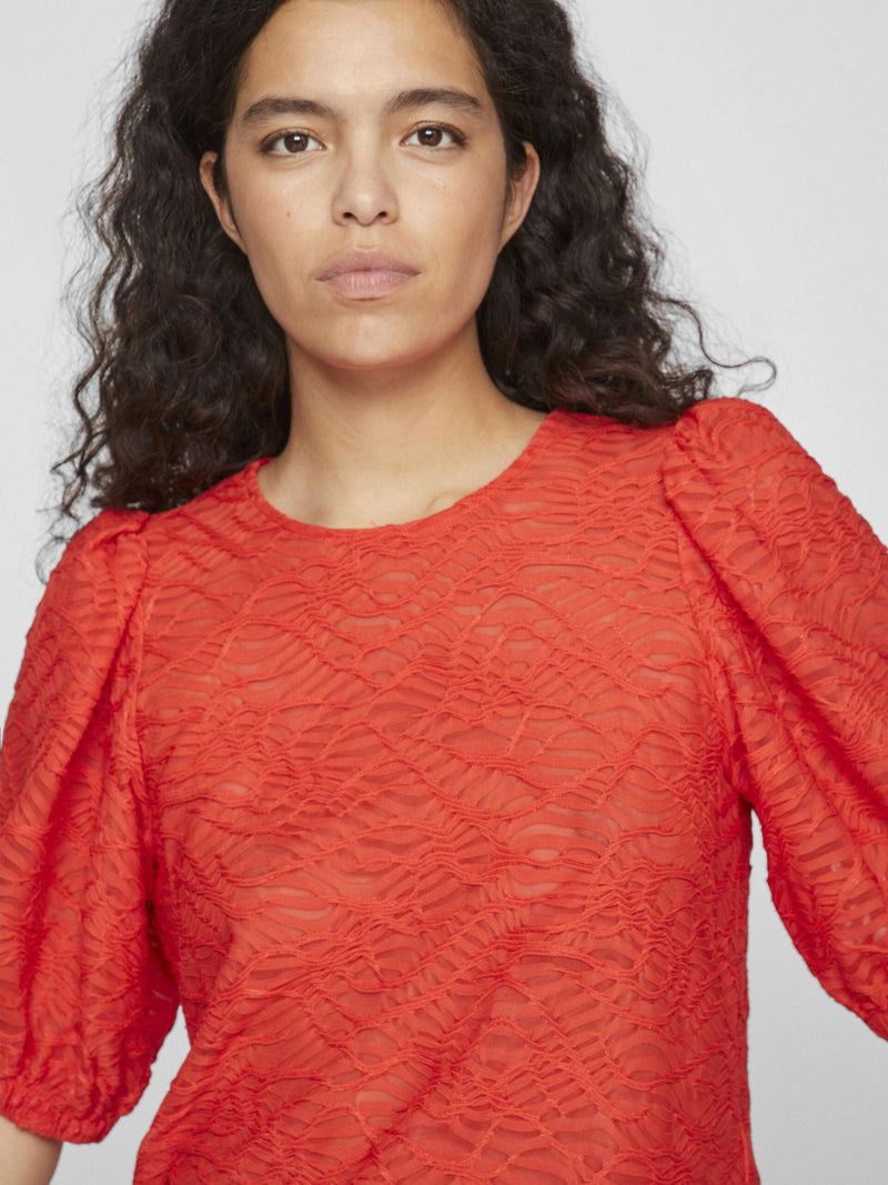 Vila Fina 2/4 O-neck Top - Poppy Red