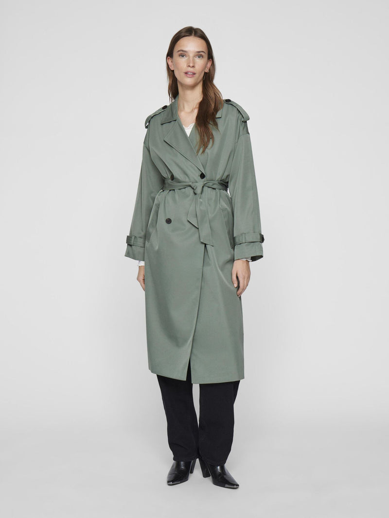 Vila Addison L/S Long Trenchcoat - Laurel Wreath