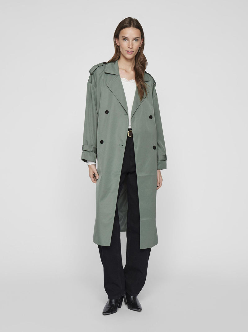 Vila Addison L/S Long Trenchcoat - Laurel Wreath