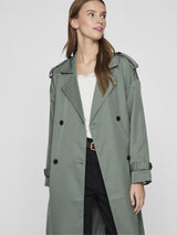 Vila Addison L/S Long Trenchcoat - Laurel Wreath