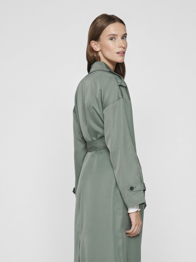 Vila Addison L/S Long Trenchcoat - Laurel Wreath