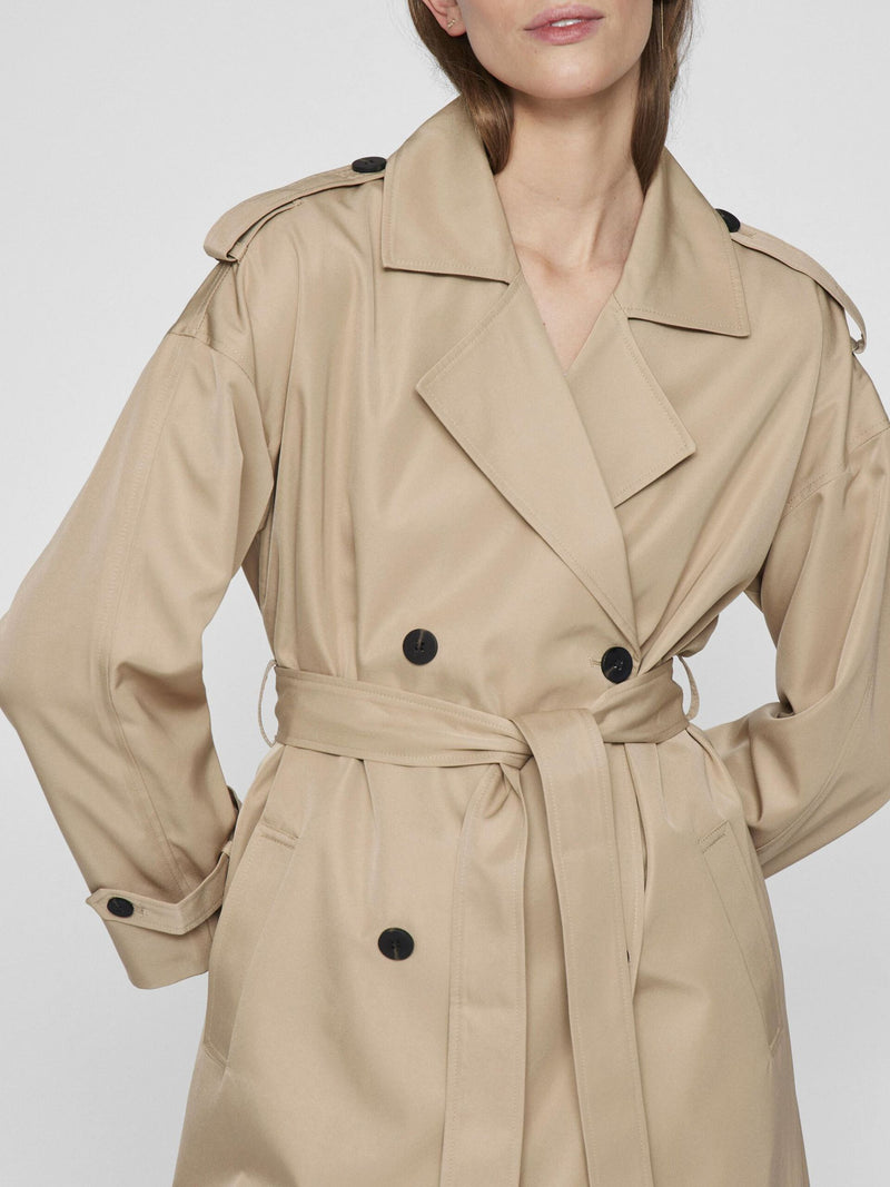 Vila Addison L/S Long Trenchcoat - Savannah Tan