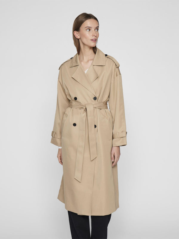 Vila Addison L/S Long Trenchcoat - Savannah Tan