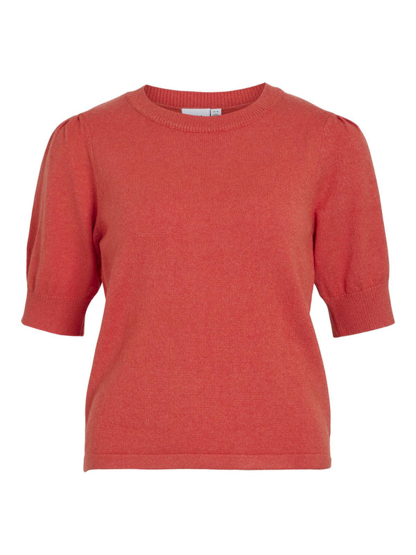 Vila Viril 2/4 Sleeve O-Neck Knit Top - Aurora Red