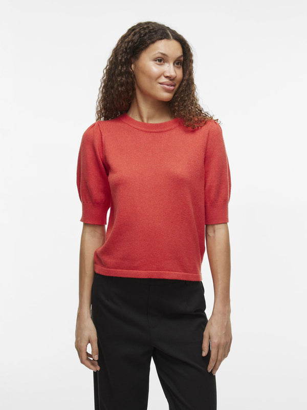 Vila Viril 2/4 Sleeve O-Neck Knit Top - Aurora Red