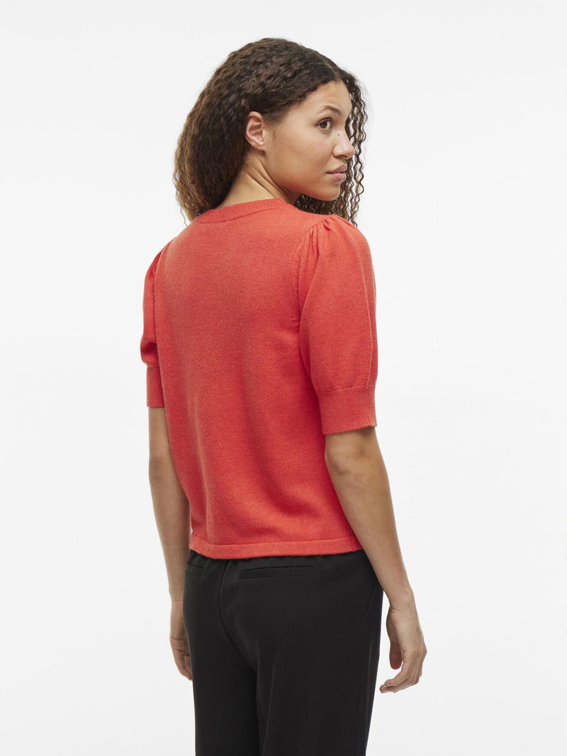 Vila Viril 2/4 Sleeve O-Neck Knit Top - Aurora Red