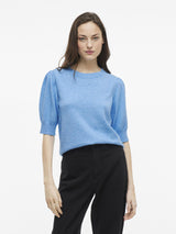 Vila Viril 2/4 Sleeve O-Neck Knit Top - Blissful Blue