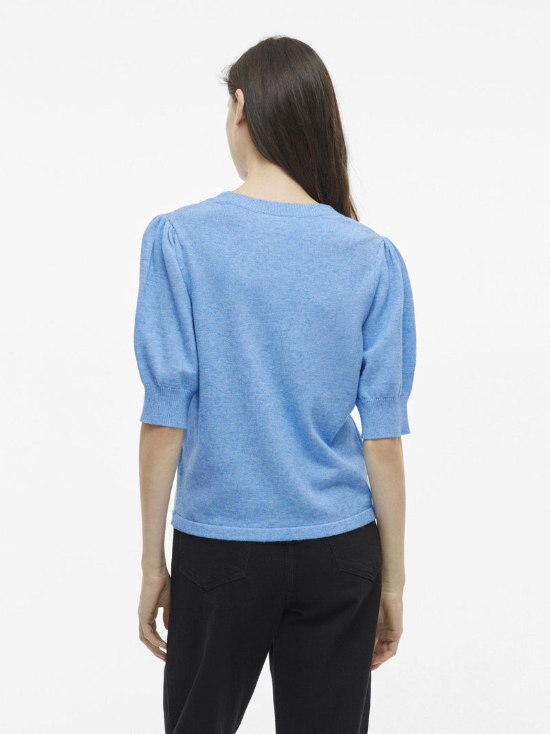 Vila Viril 2/4 Sleeve O-Neck Knit Top - Blissful Blue