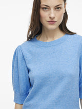 Vila Viril 2/4 Sleeve O-Neck Knit Top - Blissful Blue