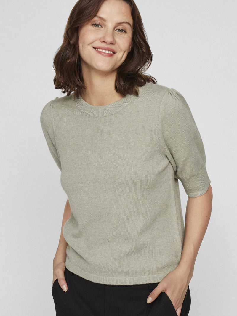 Vila Viril 2/4 Sleeve O-Neck Knit Top - Oil Green