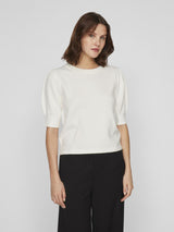 Vila Viril 2/4 Sleeve O-Neck Knit Top - White