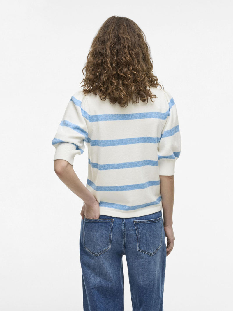 Viril 2/4 Sleeve O-neck Stripe Knit Top