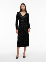 Vila Faith v-neck L/S Midt dress - Black