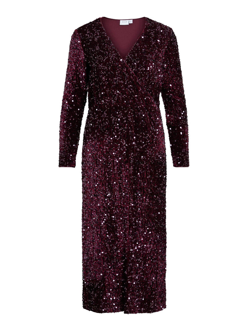 Vila Faith v-neck L/S Midt dress - Fig