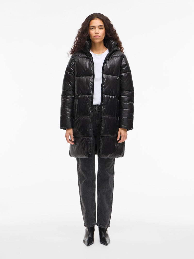 Vila Lidda L/S Hood Shinny puffer jacket - Black