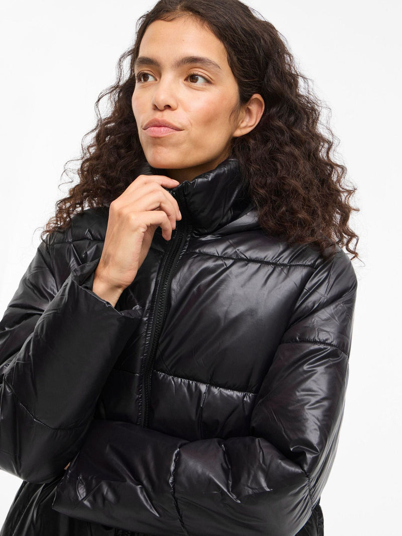 Vila Lidda L/S Hood Shinny puffer jacket - Black