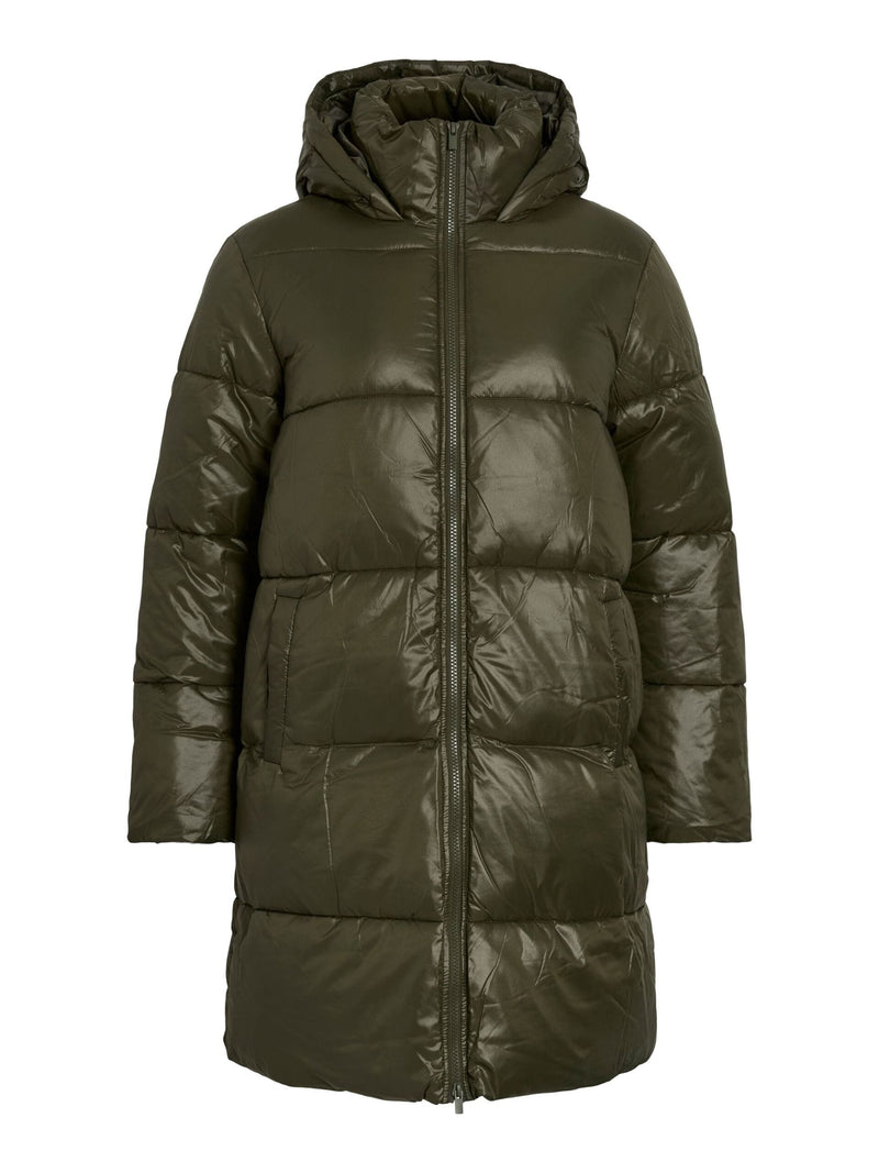 Vila Lidda L/S Hood Shinny puffer jacket - Forest Night