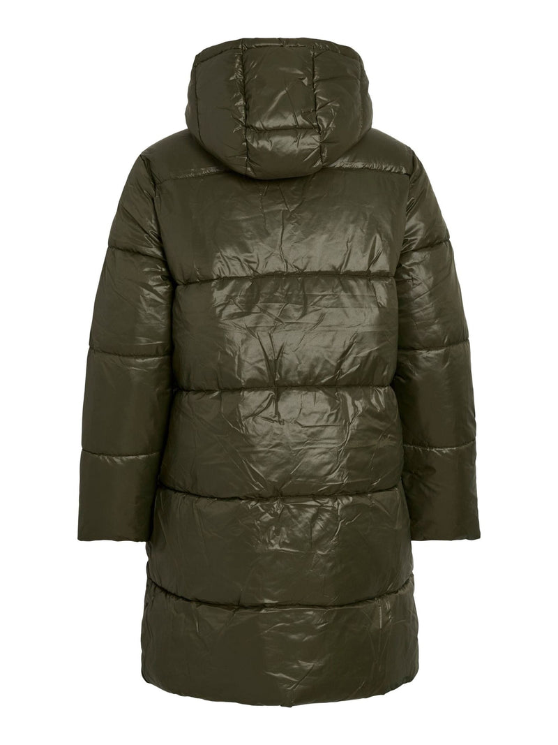 Vila Lidda L/S Hood Shinny puffer jacket - Forest Night