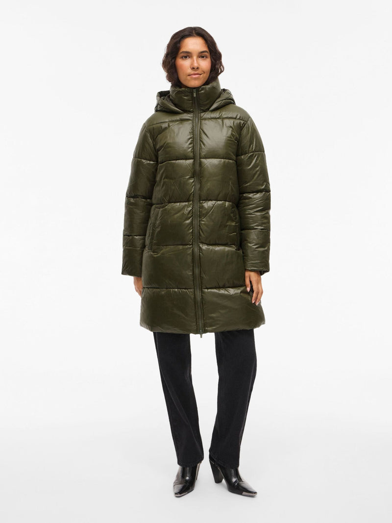 Vila Lidda L/S Hood Shinny puffer jacket - Forest Night