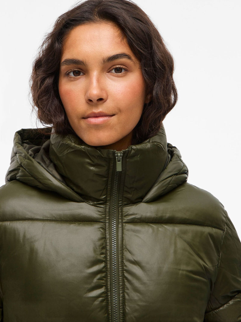 Vila Lidda L/S Hood Shinny puffer jacket - Forest Night