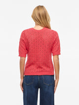 Vila Sava V-Neck 2/4 Knit - Hibiscus