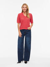 Vila Sava V-Neck 2/4 Knit - Hibiscus