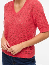 Vila Sava V-Neck 2/4 Knit - Hibiscus